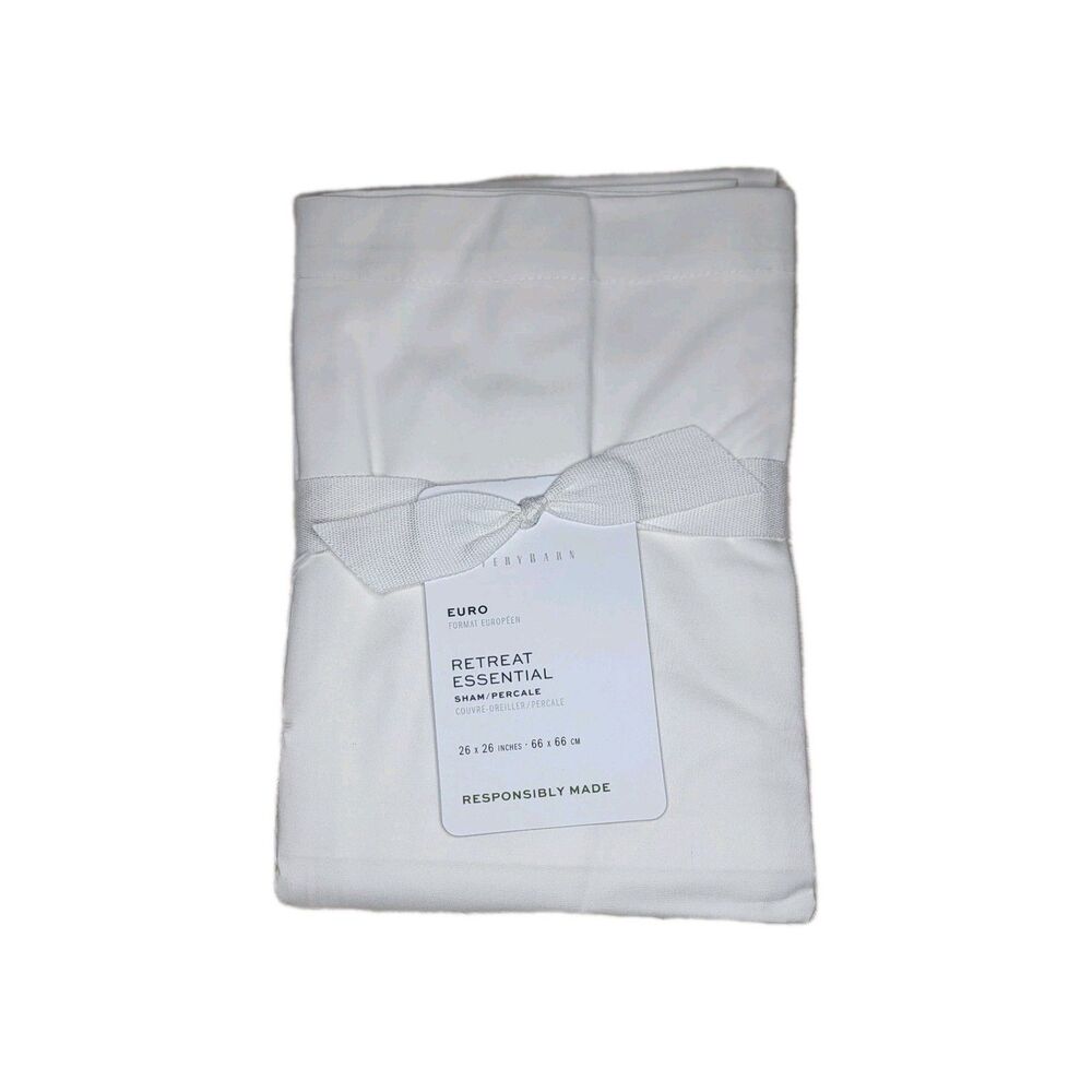 1 Pottery Barn RETREAT ESSENTIAL Euro Sham 26 × 26 White 100% Cotton NEW K